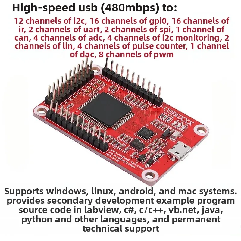 High Speed USB Adapter to SPI I2C PWM ADC GPIO UART CAN LIN, Monitoring Analyzer Module