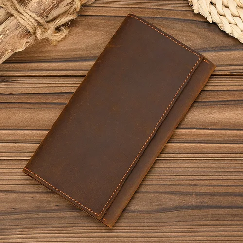 Imagen 1 del producto Luufan-cartera larga de cuero genuino para hombre y mujer, Cartera de mano de estilo Vintage, con cremallera, ideal para guardar tarjetas de crédito, monedero y teléfono móvil