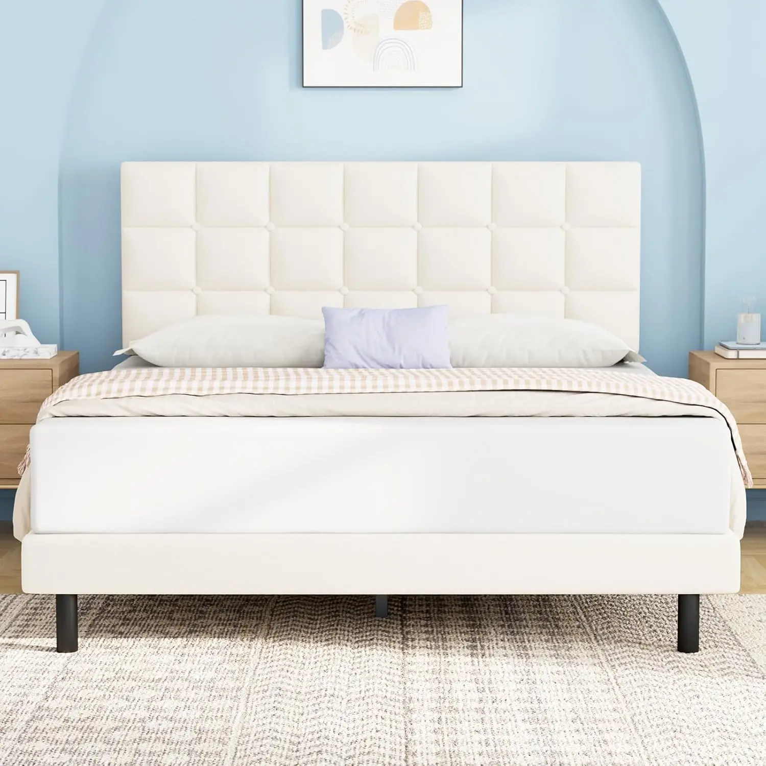 Queen Bed Frames with Headboard Modern Upholstered Platforms Bed and Strong Wooden Slats No Box Spring Required Easy Assembly