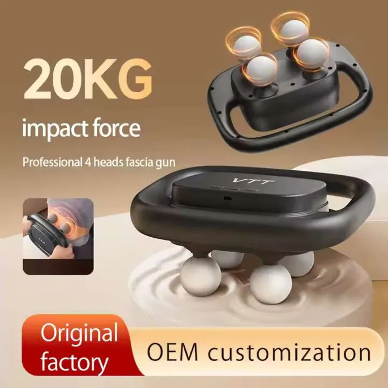 

4-head Rechargeable Fascia Gun Brushless Motor Full Body Relaxation Strength Massager For Neck Muscle 49KG Percussion Massage