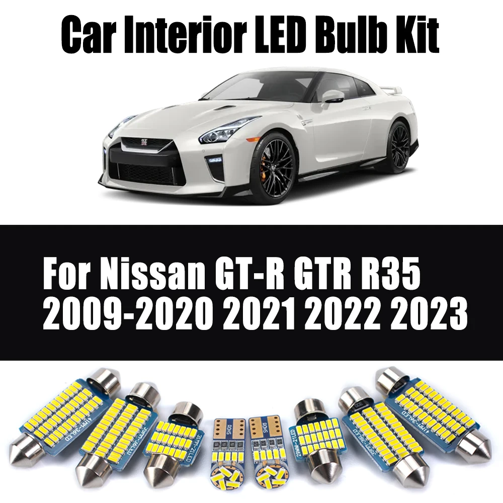 

11Pcs Canbus LED Interior Map Dome Trunk License Plate Light Kit For Nissan GT-R GTR R35 2009- 2021 2022 2023 Car Accessories