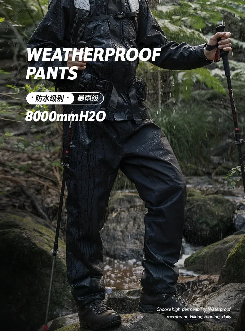 Naturehike Outdoor Wiatroszczelne spodnie przeciwdeszczowe Outdoor Hiking Mountaineering Oddychające wodoodporne neutralne długie spodnie NH21YJ003