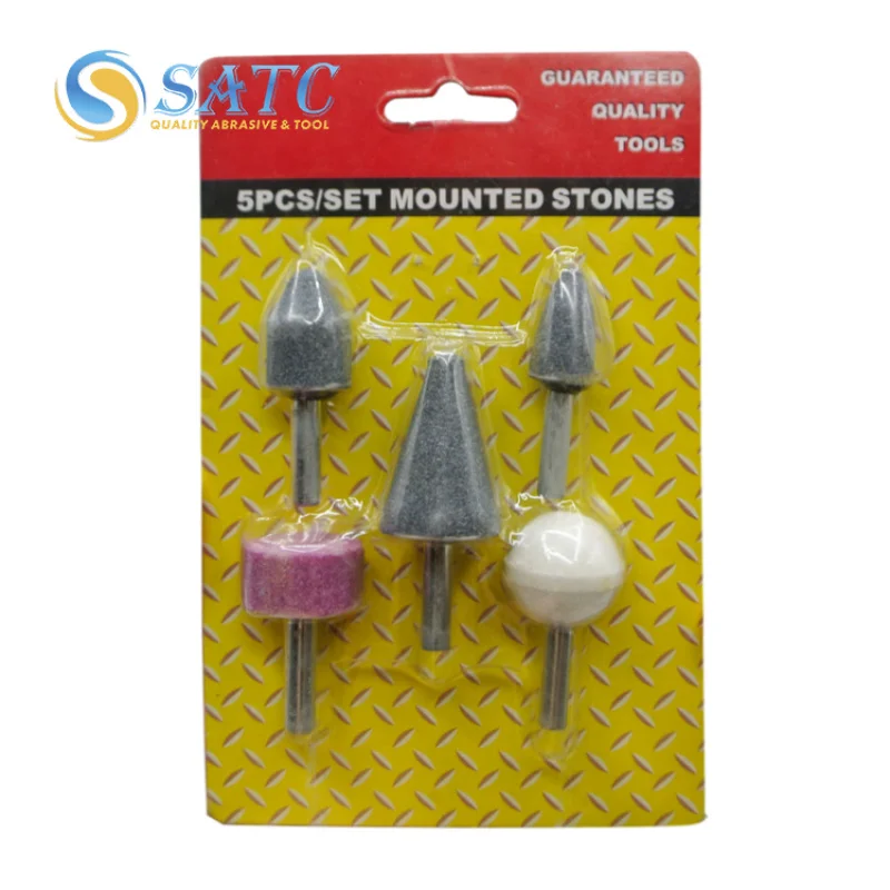 SATC 5 Sets 6mm (1/4'') Drill Machine Grinding Tools Mounted Stone Abrasive Disc Aluminum Oxide/Ceramic Double Blister Polish