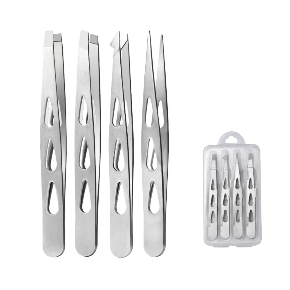 4 stks/set Rvs Wenkbrauw Pincet Puntige Tip Schuine Mond Baard Pincet Draagbare Multifunctionele Wimper Pincet
