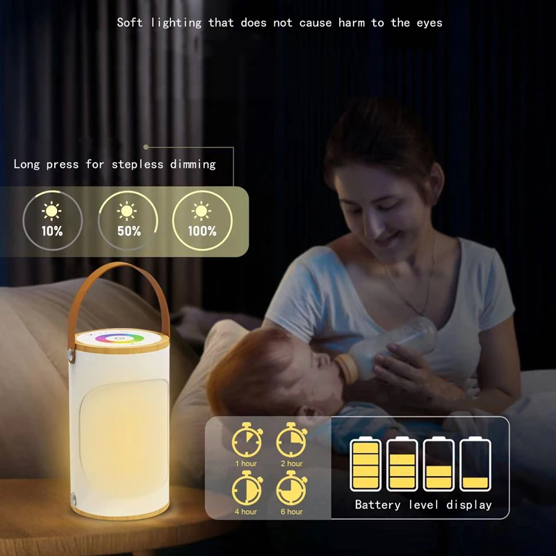 Luz LED táctil de carga nocturna para el hogar, lámpara de mesita de noche para lactancia materna, atmósfera de arcoíris portátil, luz de Camping para pareja, madre y bebé