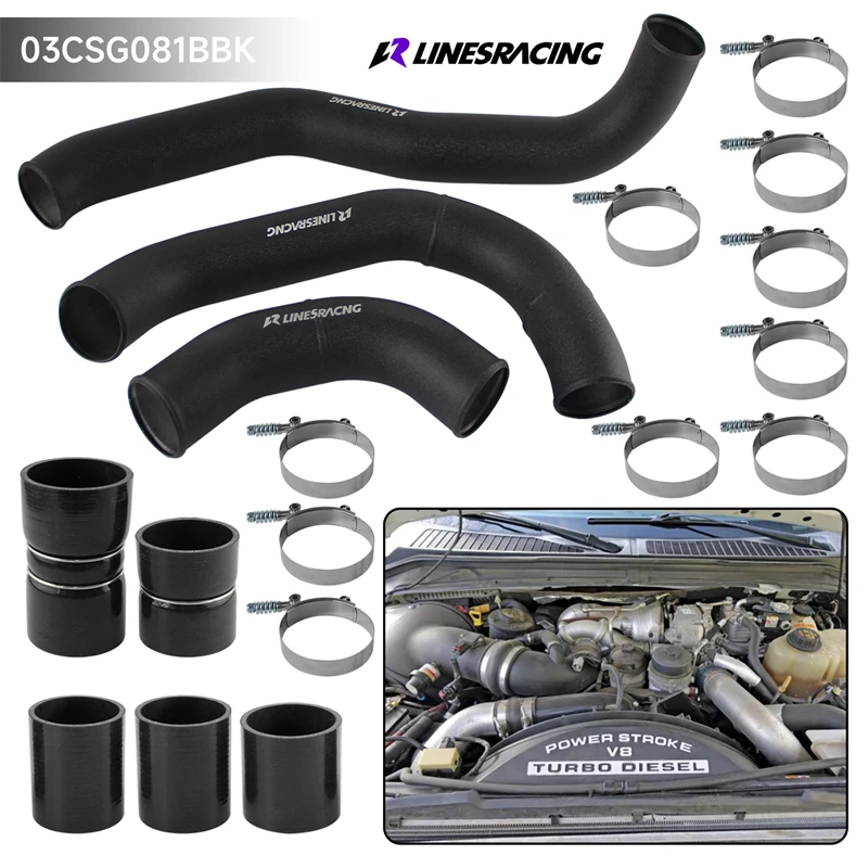 

Aluminum Intercooler Pipe&Boot Clamps Kit Hot & Cold Side For 08-10 Ford 6.4L Powerstroke Diesel V8 Turbo Engine Black/Blue/Red