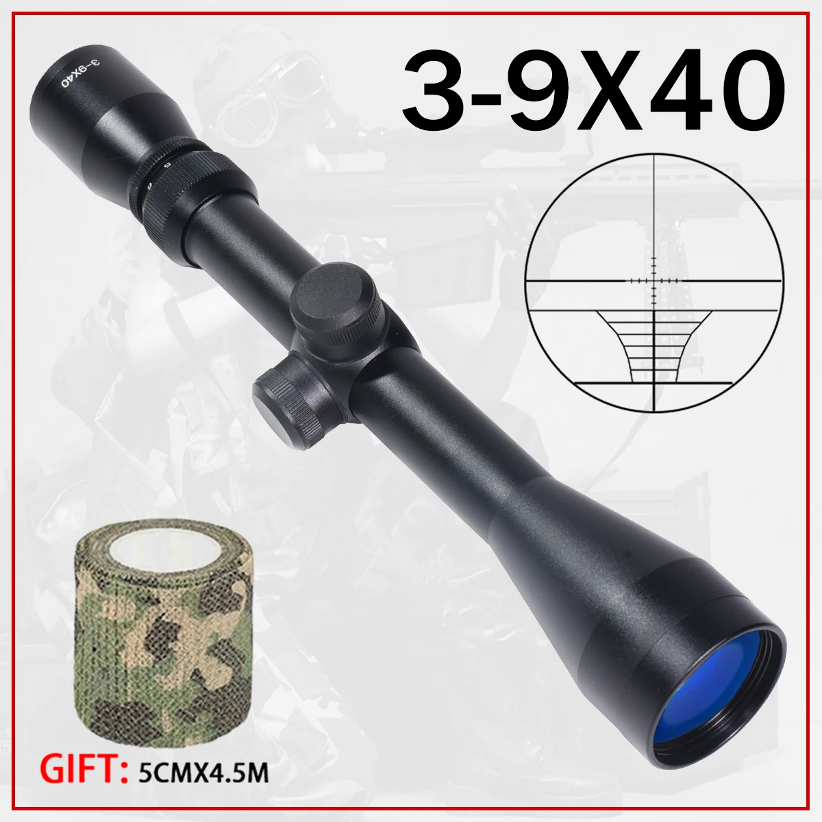 3-9x40 Tactical Scope Reflex Optical Sight Adjustable Shooting Training RifleScope for Hunting Accessory 11mm/20mm Rail Mount