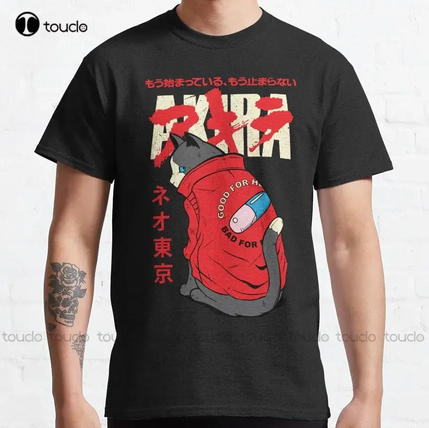 Akira Cat Pill S Anime 1988 Good For Health Bad For Education Classic T-Shirt Funny Art Streetwear Cartoon Tee Custom Gift