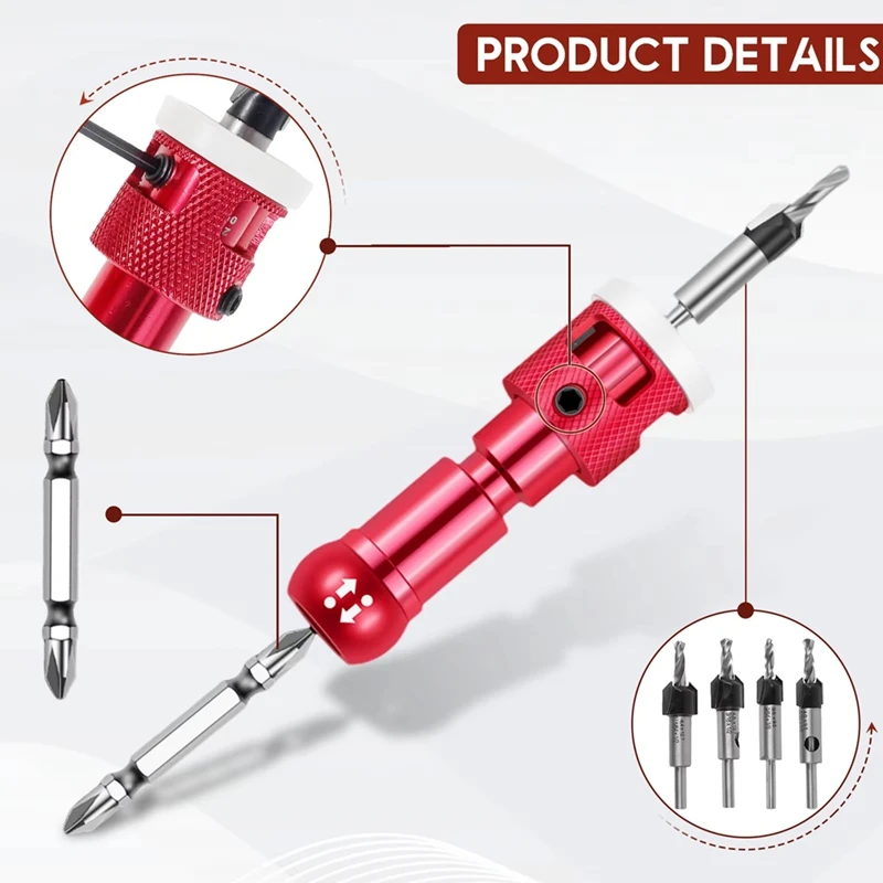 งานไม้ Counterbore เจาะขั้นตอนเจาะไม้สกรูเจาะรูเจาะเครื่องมือติดตั้ง Bit