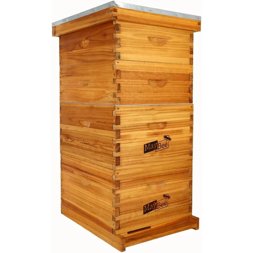 

Maybee 8-Frame Langstroth Beehive Dipped in 100% Beeswax, Complete Bee Hives and Supplies Starter Kit Includes 2 Deep Hive Bee B