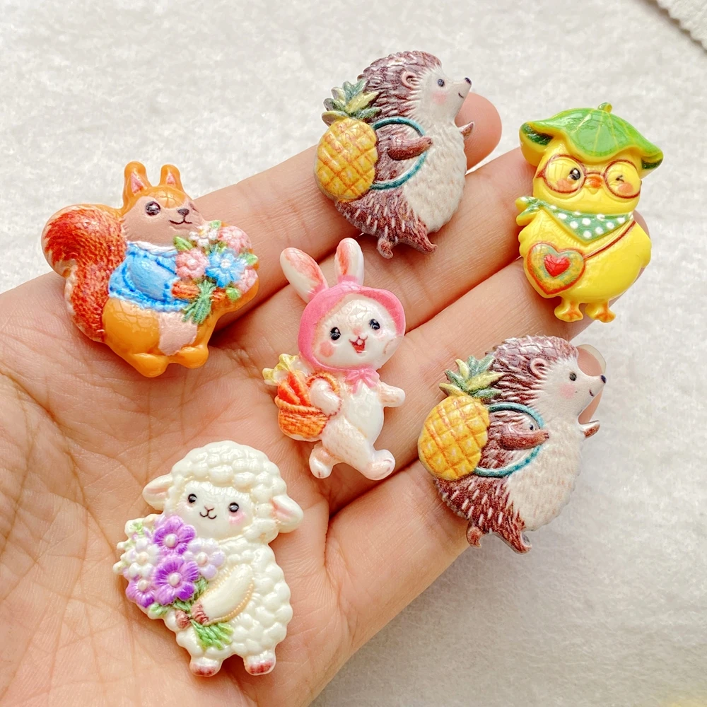 10PCS Mixed Resin Cartoon rabbits, hedgehogs squirrels Flat back Cabochon Stone Scrapbook DIY Decor Figurines Crafts Accessories