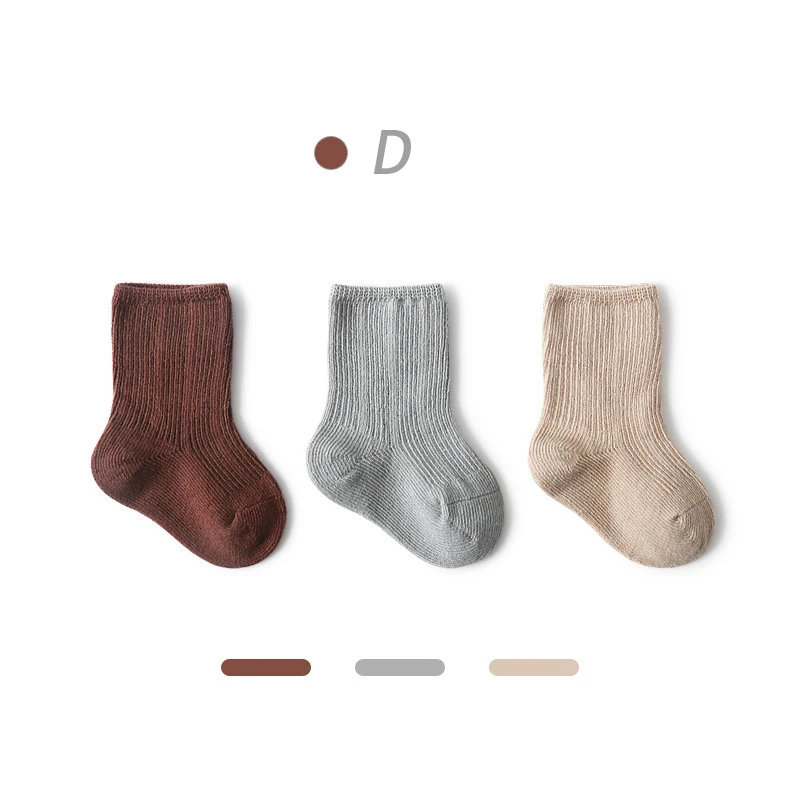 

3 Pairs Autumn Winter Baby Socks For Boys and Girls Newborn Infant 0-3Yrs Cotton Solid Coffee Japanese Style Kids Knee High Sock