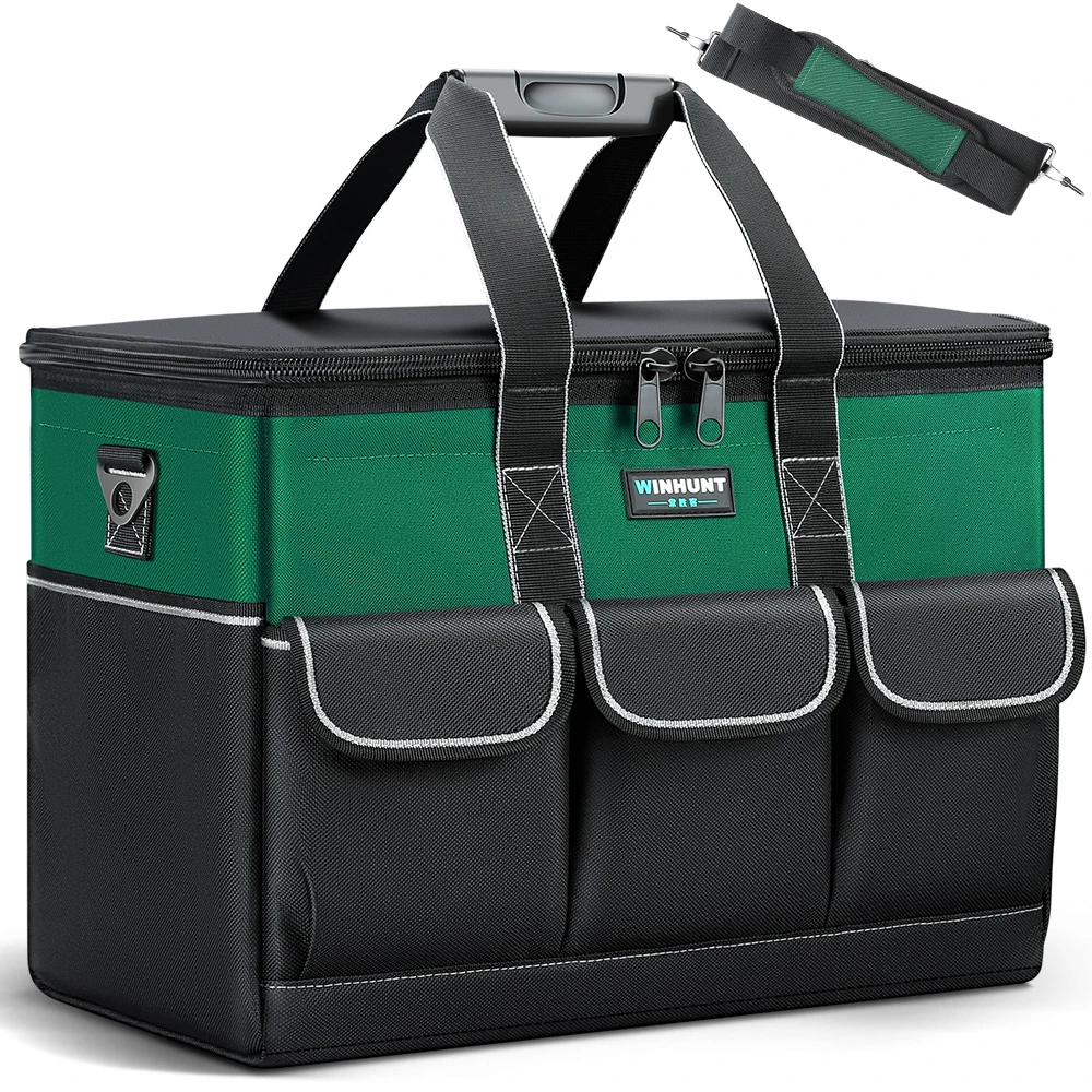 WINHUINT Borsa per attrezzi grande, organizer per attrezzi a bocca larga da 19 pollici, 600 denari con 6 tasche interne ed esterne Borsa per attrezzi per elettricisti