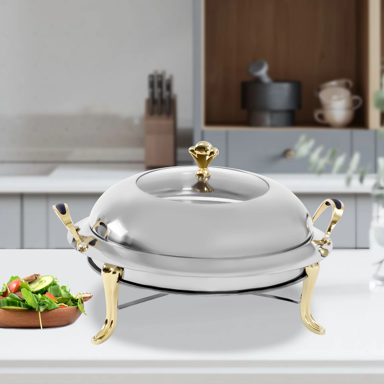 

3L Round Chafing Dish Set, Stainless Steel Food Warmer with Lid and Carry Handles, Adjustable Fire, Food Warming Device