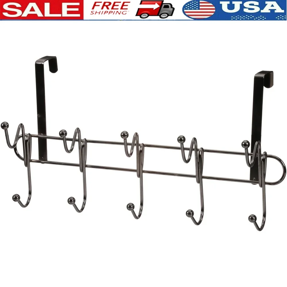 

10 Hook Over the Door Organizer Rack Coats Towels Robes Accessories Durable Steel Storage Solution