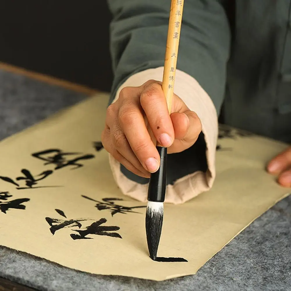 Traditional Chinese Calligraphy Brush Oil Painting Goat's Hair Scriptures Writing Brush High-end Wood Art Paint Brush Practice