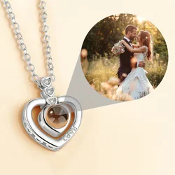 Custom Color Photo Projection Necklace LOVE Zircon Copper Pendant Titanium Steel Chain Girlfriend Mom Festival Romantic Gifts