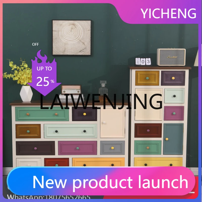 LYY American Country  Wood Bedroom TV Chest of Drawers Modern Minimalist Multi-Functional Color Drawer Storage Chest of Drawers