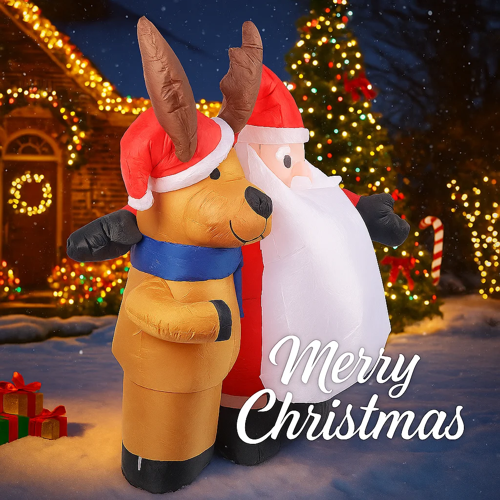 4.92FT Inflatable Santa Claus Reindeer Toy with LED Lit Xmas Yard Lawn Garden Party Decor Christmas Home Supplies Ornaments Gift