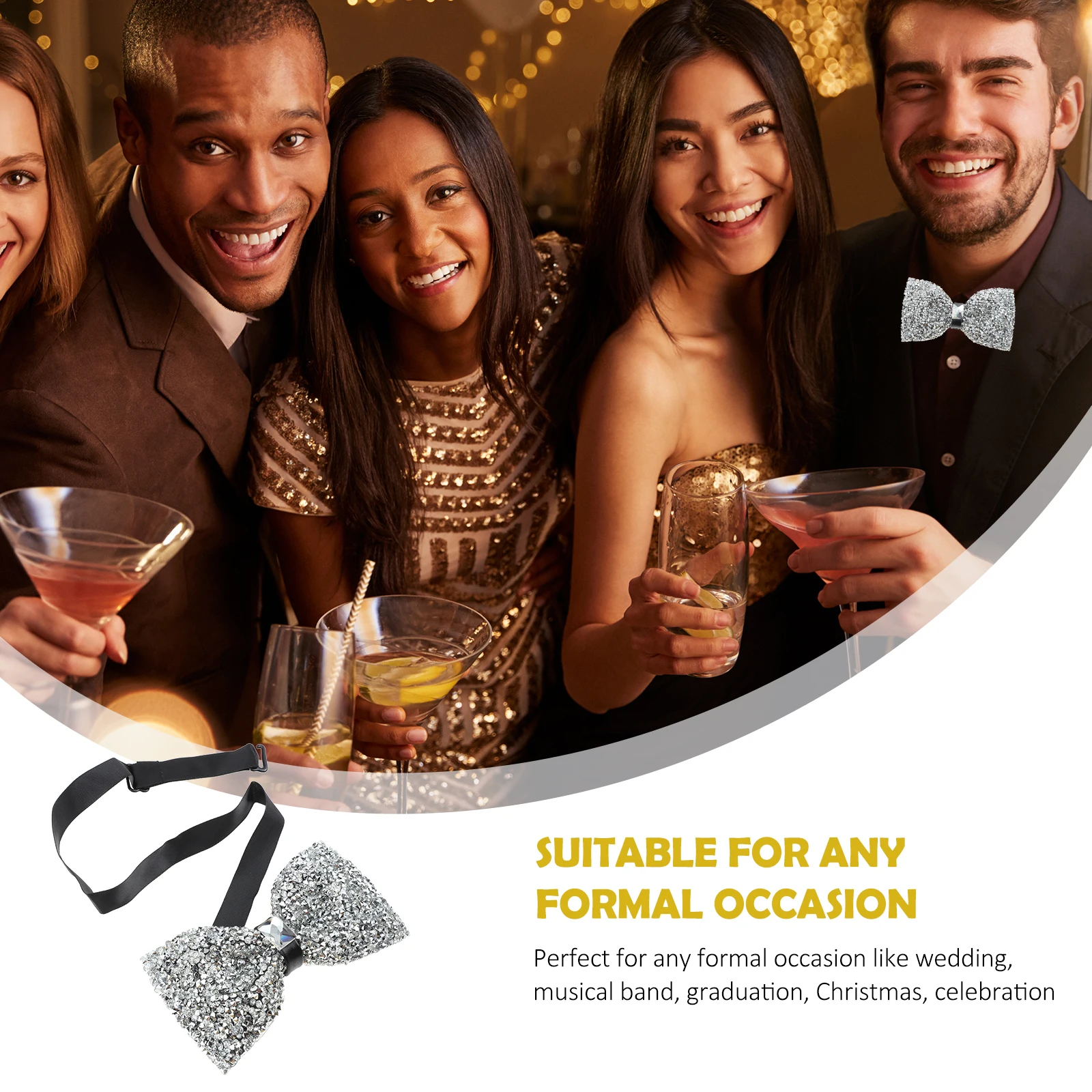 

2Pcs Rhinestone Bow Ties Pre-Tied Diamond-Tip for Men Boy Wedding Party Banquet Meeting Celebration Rhinestone Bow Ties