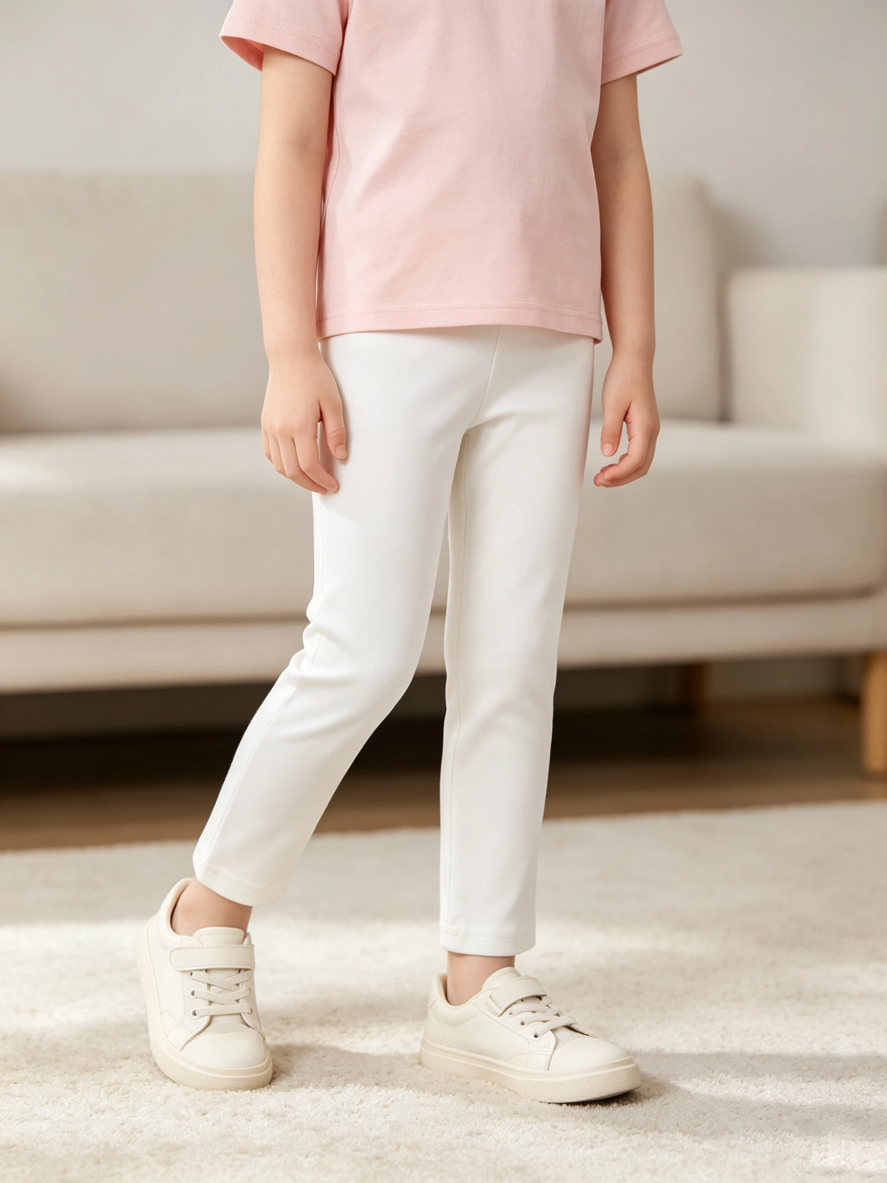 Solid White Stretch Girls Capri Pants All Season Basic Nine Length Leggings Simple Casual Daily Trousers For Kids 2-11 Years Old
