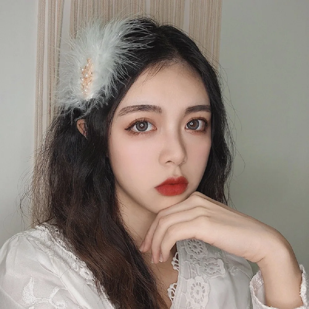 

Barrette Fashion Girls Big Women Pearl Headwear Hair Clips Feather Hairpins