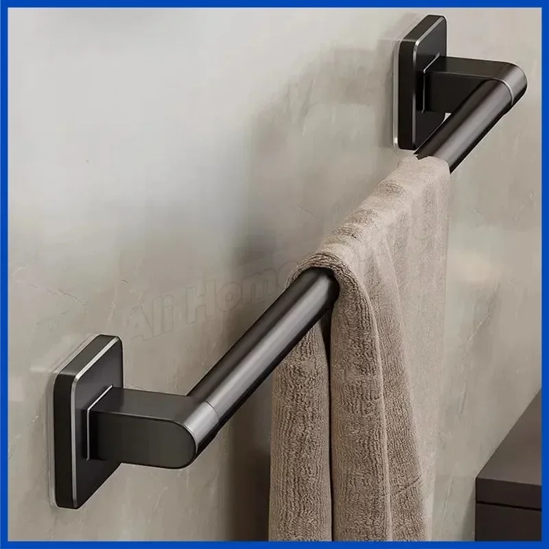 Self Adhesive Cream Bathroom Towel Rack Wall Mounted Storage Rail No Drilling Aluminum Horizontal Bar Towel Holder Kitchen Hooks