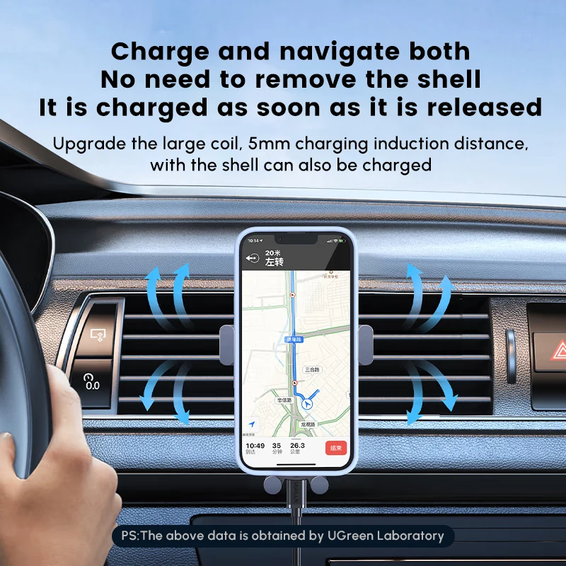 UGREEN Wireless Car Charger 15W Fast Charging Phone Mount for Car Vent, Car Phone Holder for iPhone