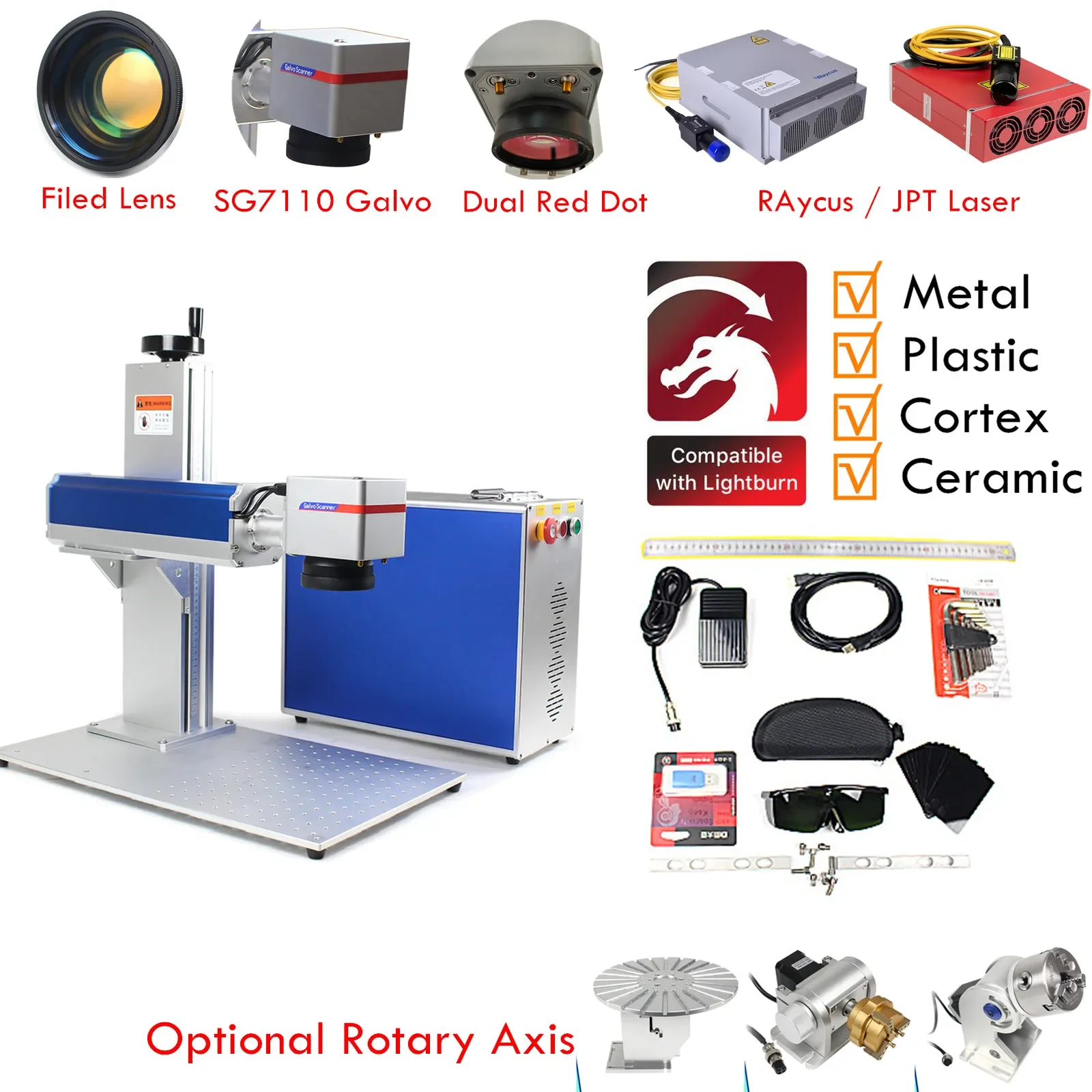 SG7110 Galvo Raycus/JPT 30W/50W MOPA 60W/100W Fiber Laser Marking Machine Split type Fiber Laser for Metals Engraving