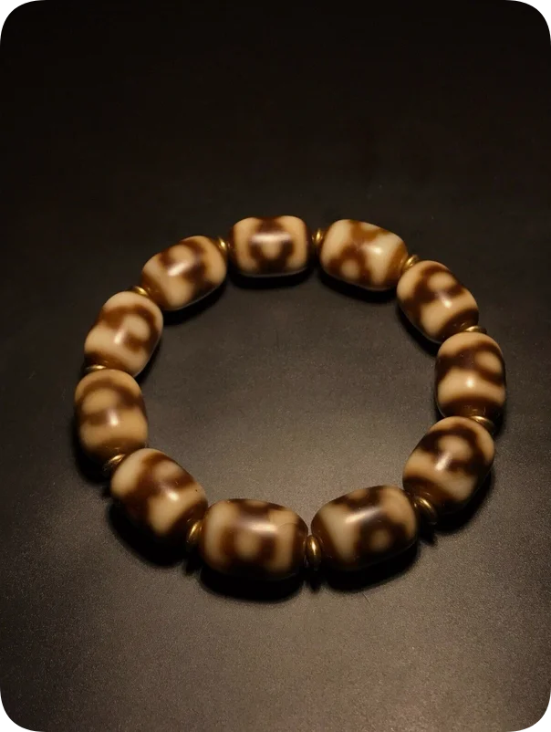 Energy Tibetan Oily Old Agate Dzi *3 Eyes* Beads Bracelet K1007