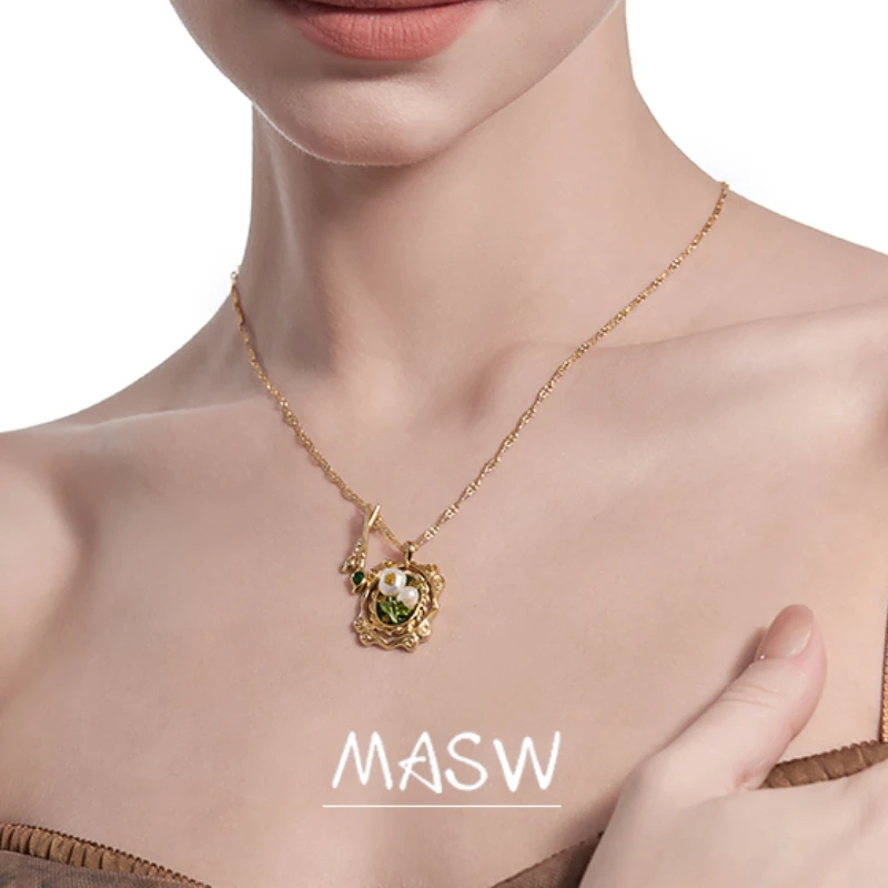 

MASW Original Design Spring Summer Style Sweet Geometric Flower Pendant Necklace For Women Girl Party Gift Fashion Jewelry