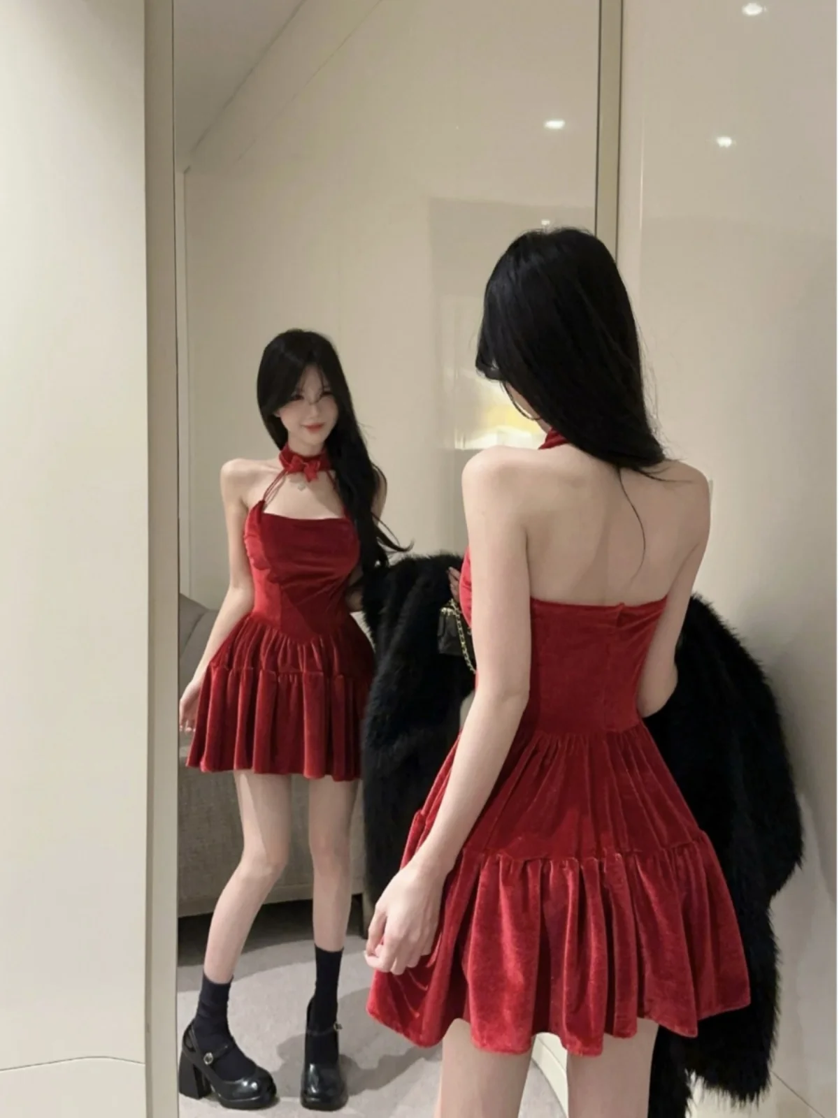 

Сексуальная бархатная юбка ter Dr, женская юбка Sle Pure Desire Cisas, красный, новогодний, Par Ele, чувственный колокольчик Dr