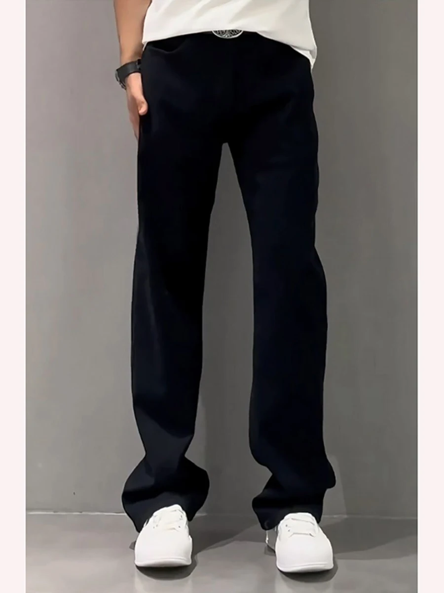 

Bla Fce Lined Straight Leg Men's Jeans Cleanfit American High Street Sle Winter Faionable Youthful Regular Fit Jeans