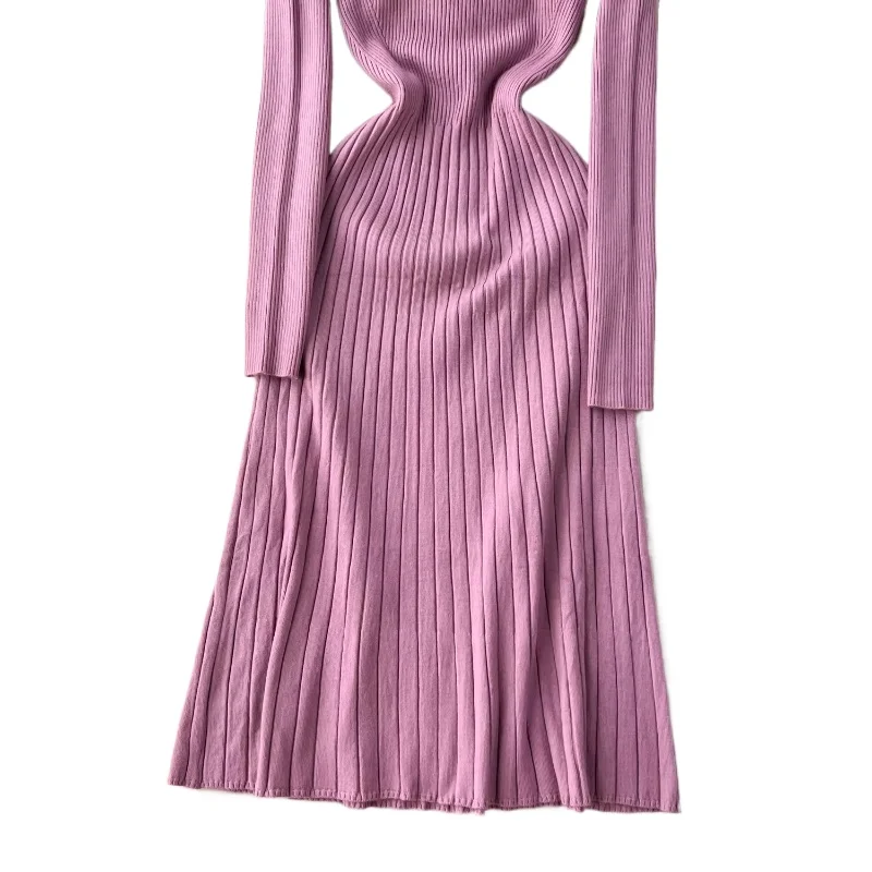 Women Knit Sweater Maxi Dress Long Sleeve Round Neck Elastic Slimi Bodycon Dress Elegant Party Casual Ladies Knitted Dress - view 6