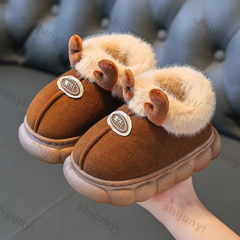 

Children's Thickened Cotton Shoes Winter Cartoon Warm Plush Snow Boots Soft Sole Anti-slip Design Home Boys Girls Cotton Shoes