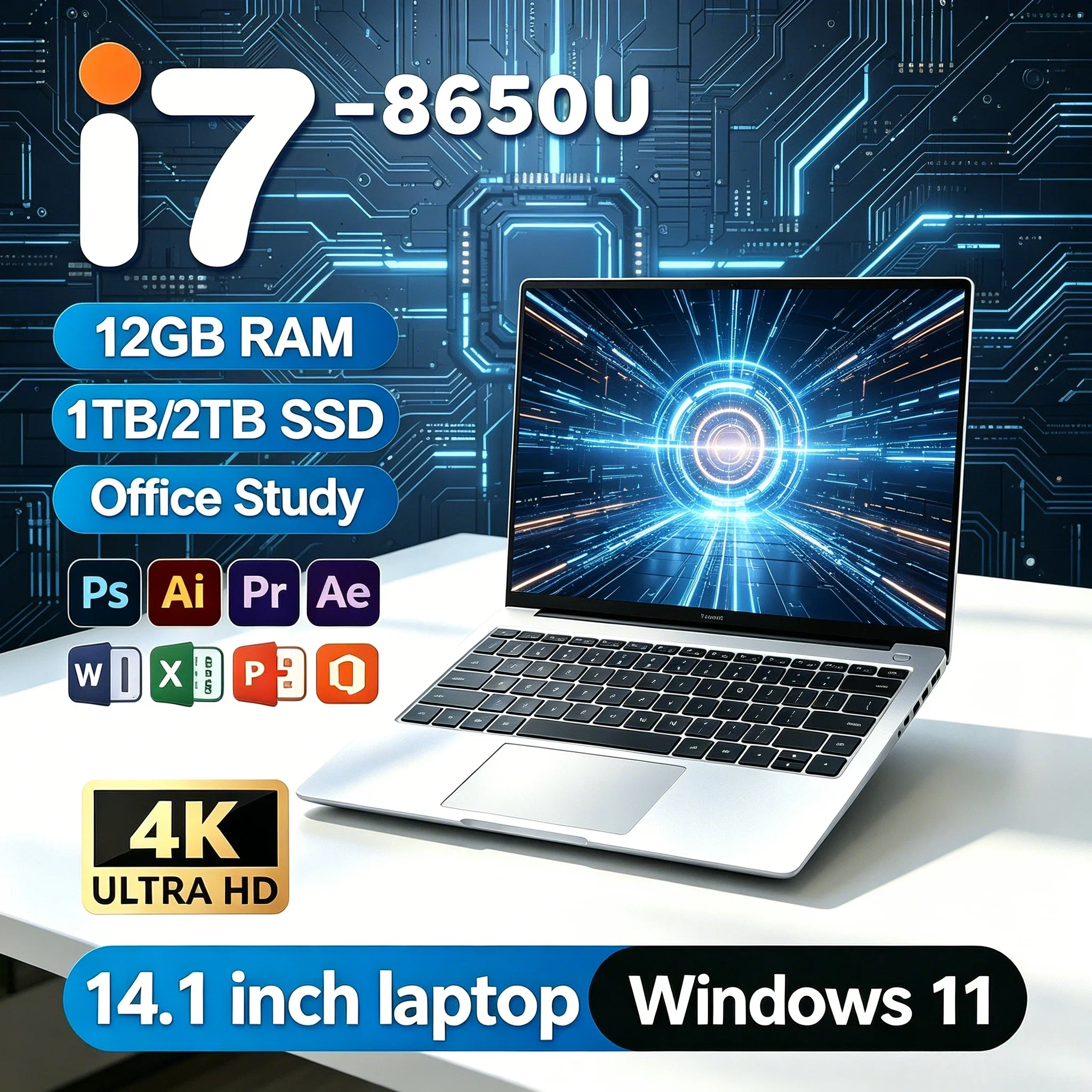

2026 Laptop Windows 11 Pro Intel i7 8650U 32GB DDR4 1TB 2TB SSD Notebook PC Gamer 1920x1080 Office Study Computer Pro Max
