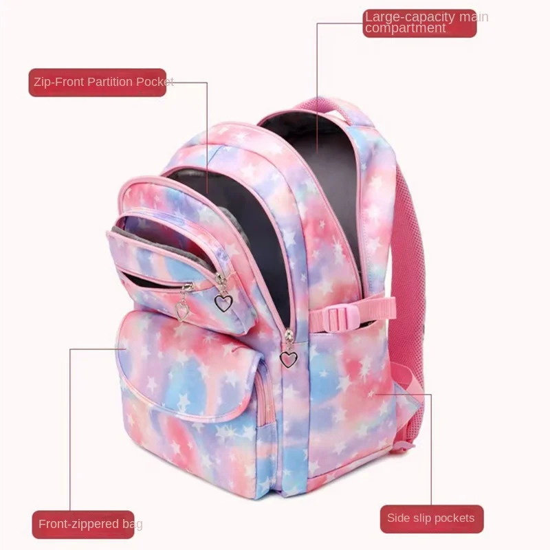 New Girl School Bag Lunch Bag Pencil Case Primary Middle Student Shoulder Orthopedic Backpack Water Proof Light Large Capacity