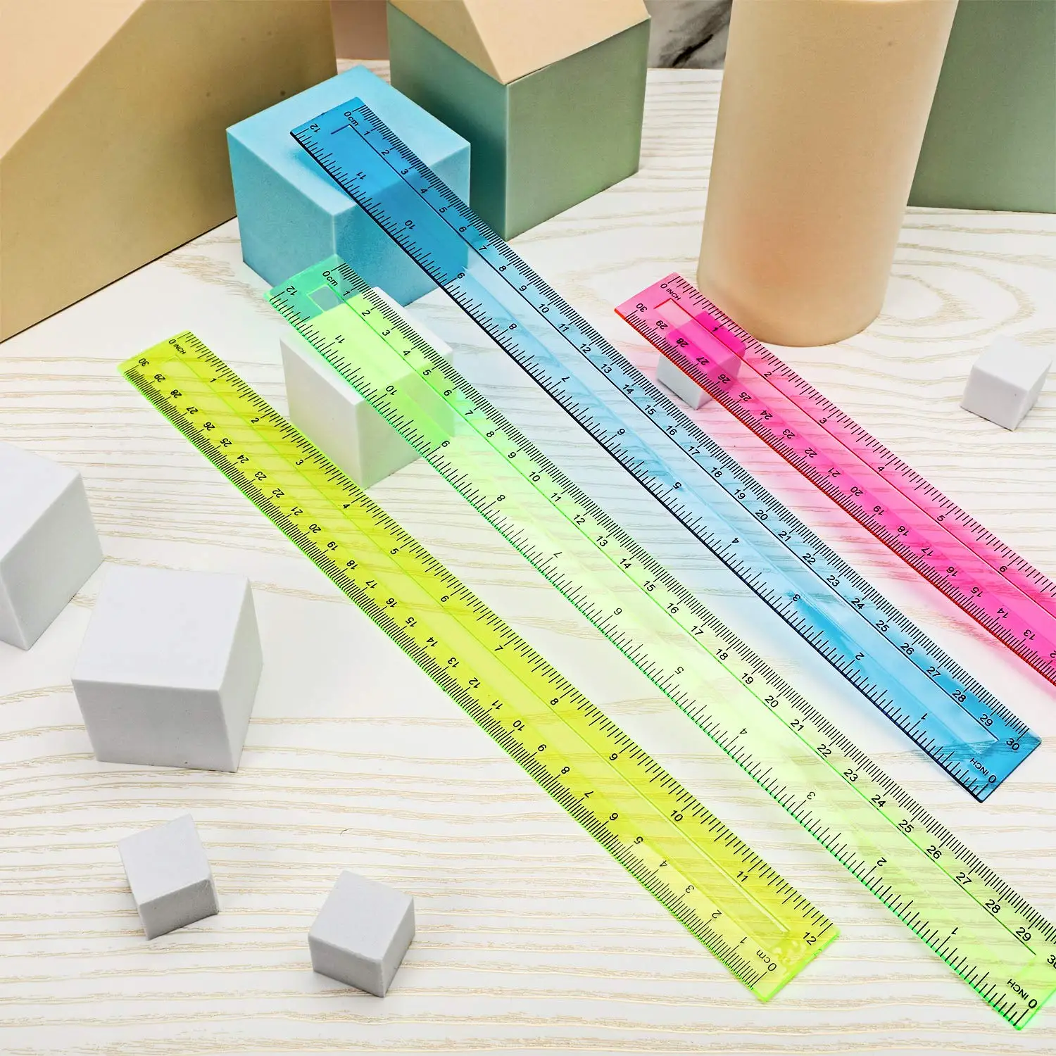 Regla de plástico transparente para estudiantes, herramienta de medición estándar/métrica de 30cm, suministros de papelería creativos para la escuela y la Oficina, 4 unidades
