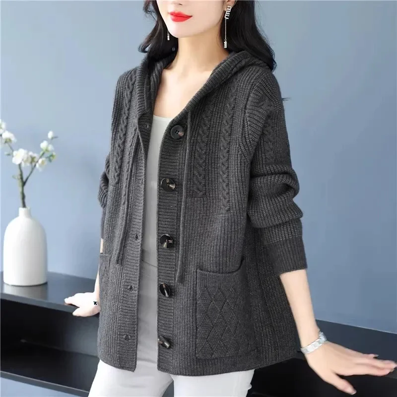 Sweater Cardigan Coat Women's Autumn Winter 2027 New Knitwear Explosions Loose Jacket Female Hooded Top Fashion Outerwear Ladies