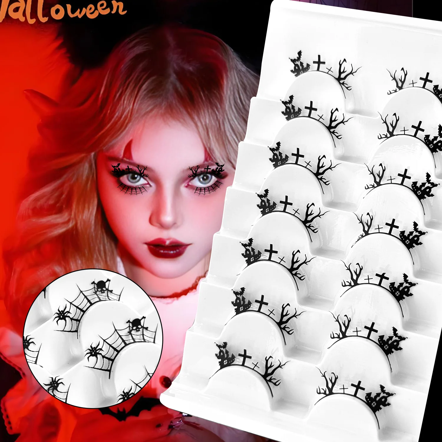 Ciglia tagliate in carta con farfalla di Halloween Estensioni per ciglia a grappolo Strega gotica nera per grappolo di ciglia per feste cosplay di Halloween