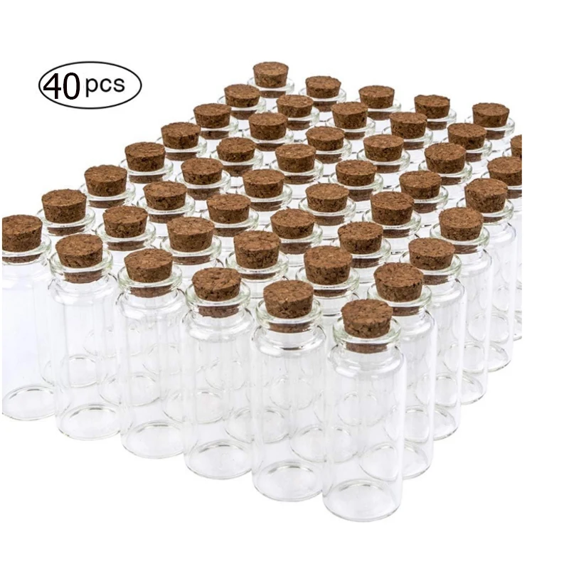 20ml 40pcs 22X80mm Cute Clear Glass Bottles with Cork Stopper Empty Spice Bottles Jars DIY Crafts Vials Storage Wedding Favors