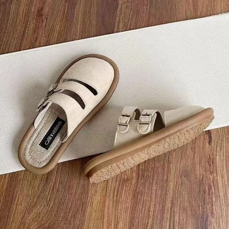 One Step Toe, полушлепанцы, женские дышащие льняные туфли для ленивых, обувь из хлопка и льна на мягкой подошве для уличного ношения