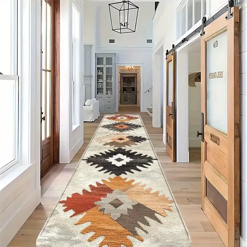 VIKAMA Bohemian Vintage Rectangular Rug Non-Slip Floor Mat for Bathroom Kitchen Corridor Bedroom Home Decor