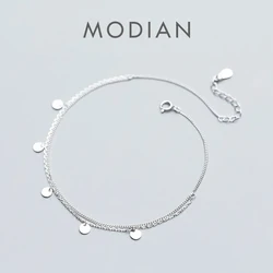 Modian Simple Double Layer Link Chain Anklet for Women Real 925 Sterling Silver Geometric Sequins Anklet Fashion Fine Jewelry