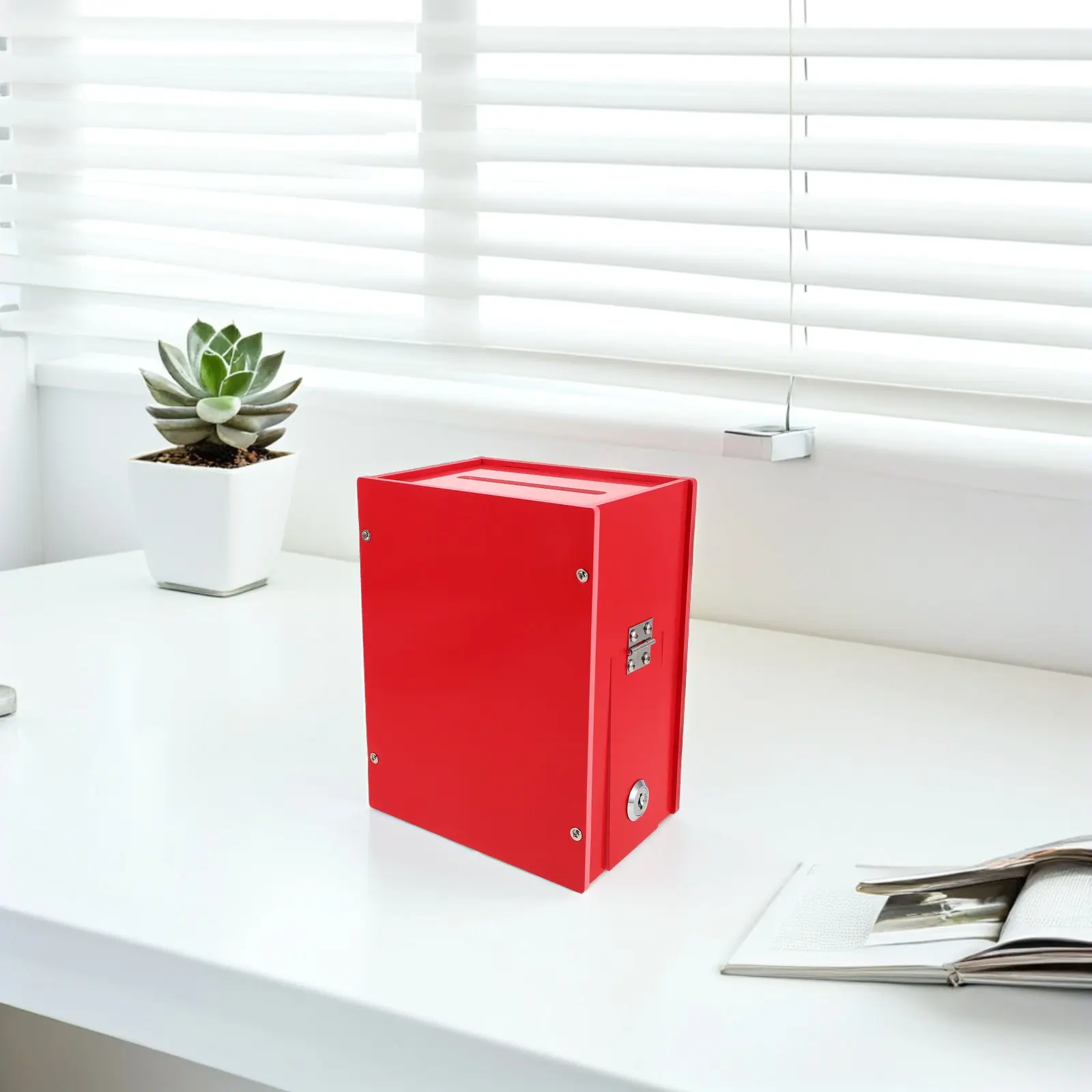 Red PVC Donation Box Lockable Suggestion Ballot Box Multiuse Voting Feedback Collection Fundraising Charity Office School