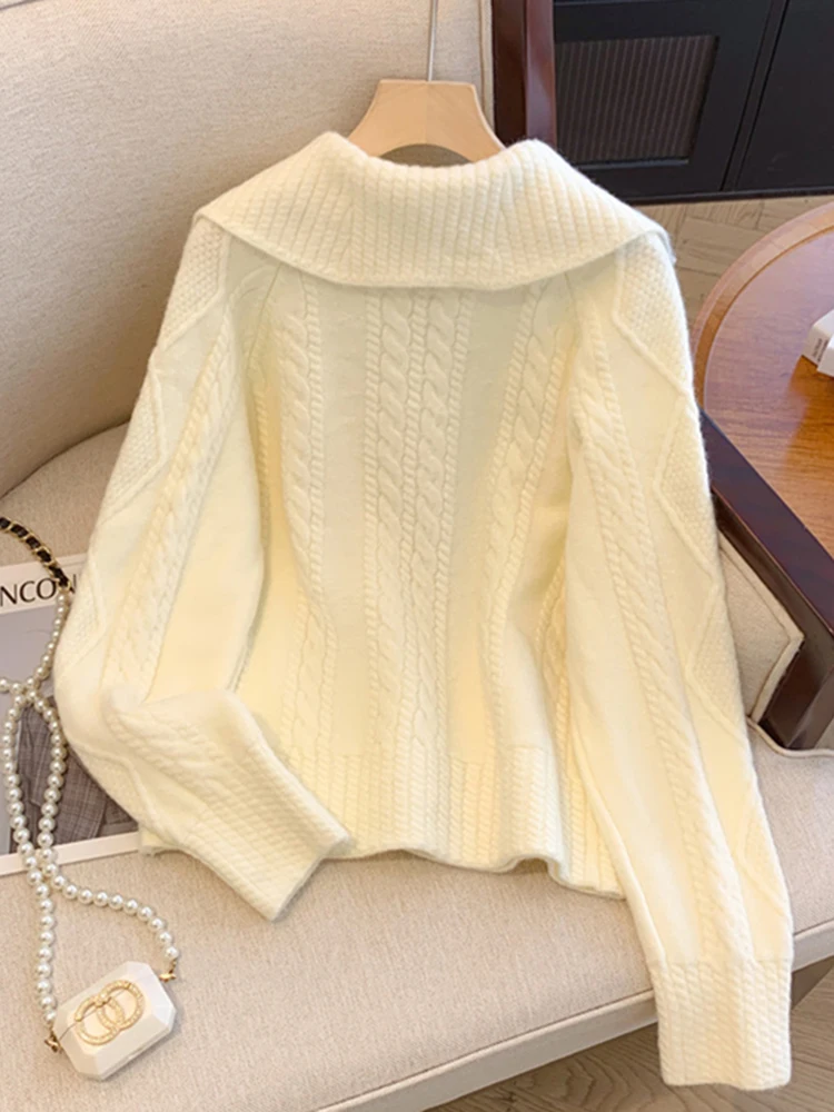 Modischer Langer Strickpullover für Damen, Locker Geschnittene Winter-Oberbekleidung mit Knöpfen, Süßer Campus-Stil für Reisen und Freizeit