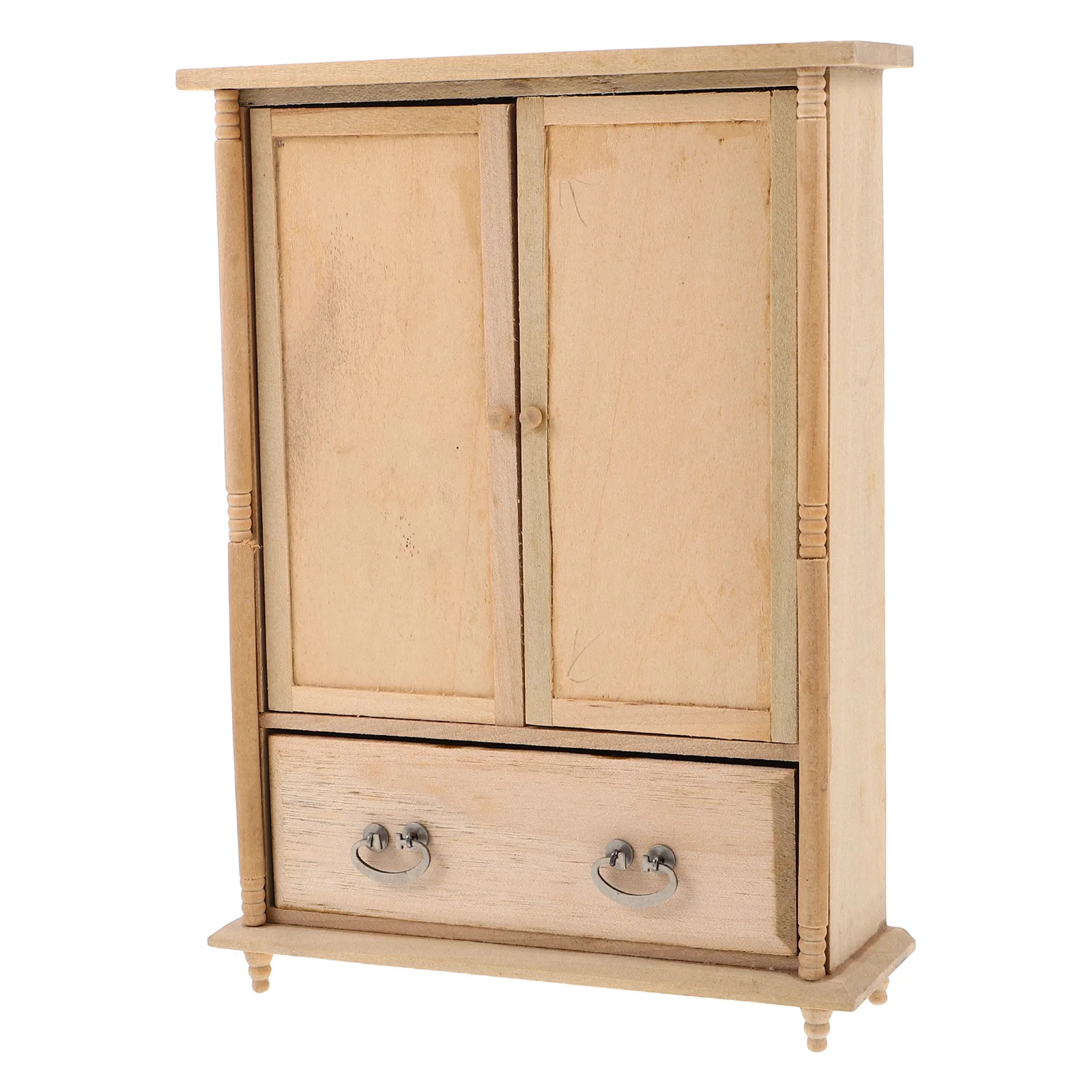 

Miniature Wooden Vintage Double Door Wardrobe Closet 1:12 Scale Dollhouse Bedroom Furniture Accessory