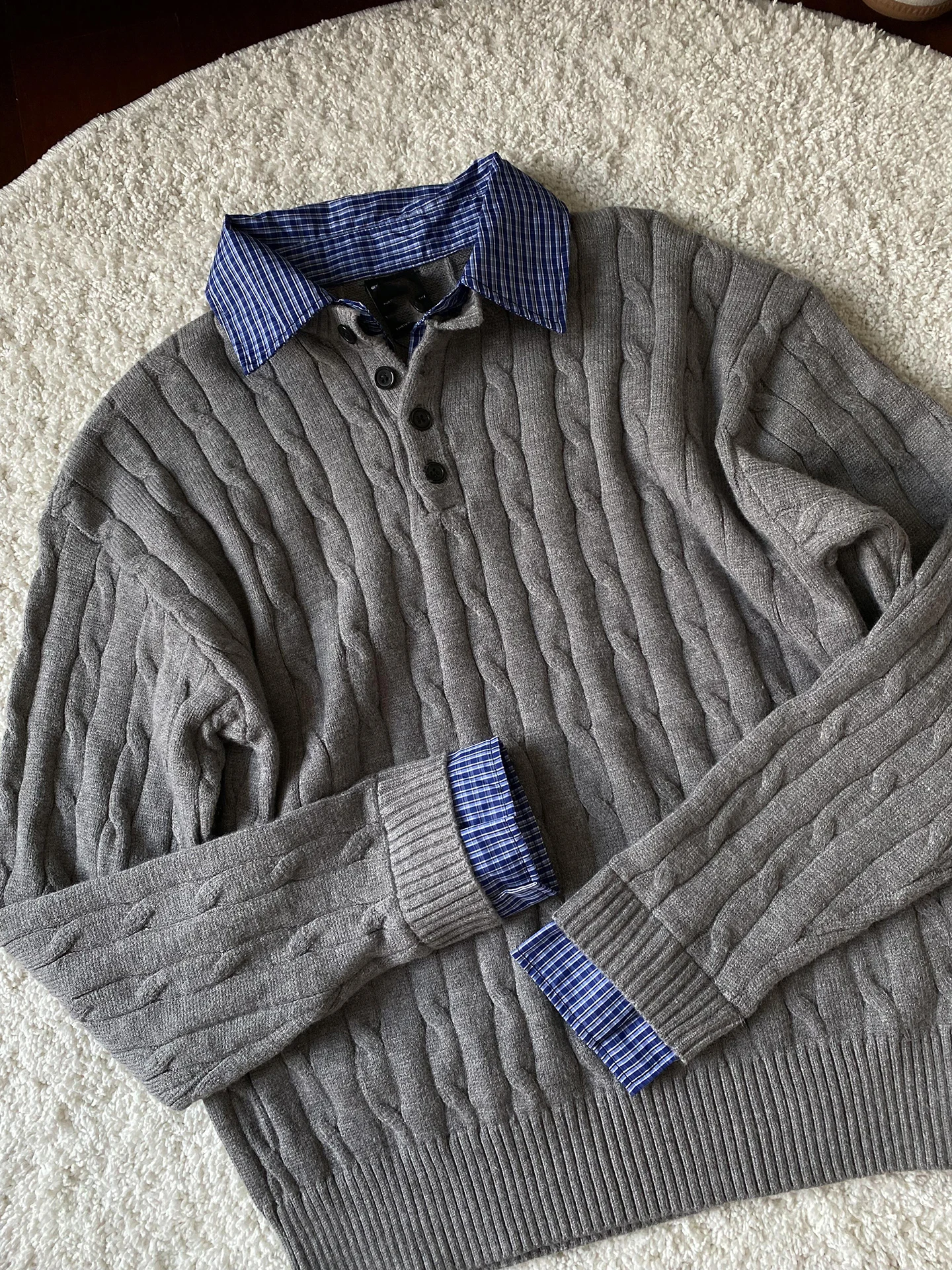 

Мужской осенний свитер-пальто с эффектом двухслойности, имитирующий твид, в полоску, с воротником, в стиле пэчворк, класса люкс