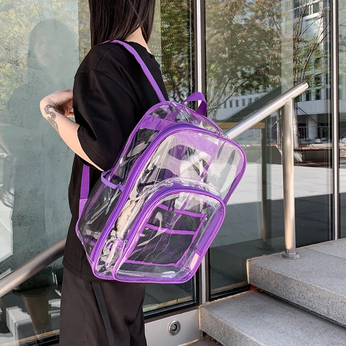 Clear Backpack Large Capacity Zipper School Bag Visible PVC Waterproof Backpack for Out Work Camping School Travel Snack Pack