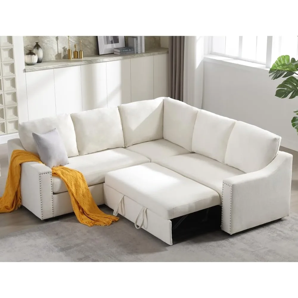 Video PROVIDED L-Shaped Sofa with Pull-Out Sofa Bed, Corner Sofa, Comfortable Living Room Furniture Set, Sleeper Sofa Beds